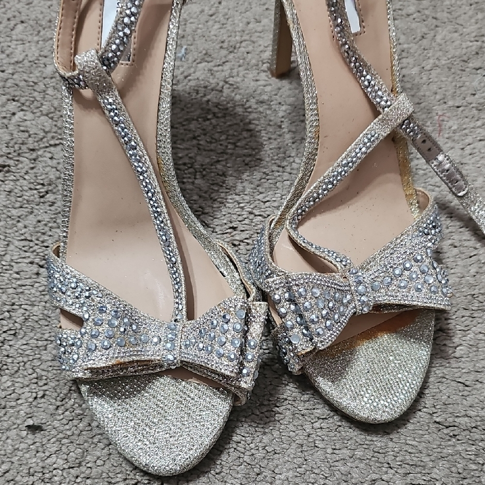 INC International Concepts Glittering Silver Heels with Bow
